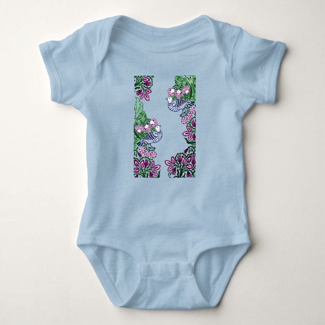 Folk Art Birds Flowers Acorns Baby Bodysuit (Front)
