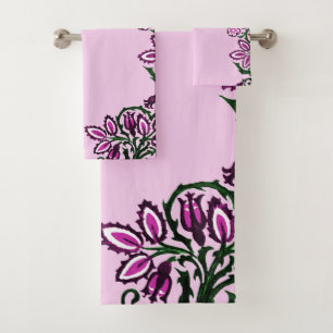 Folk Art Birds Flowers Acorns Bath Towel Set