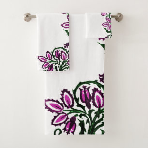 Folk Art Birds Flowers Acorns Bath Towel Set