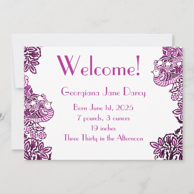 Folk Art Birds Flowers Acorns Blue Invitation (Front)