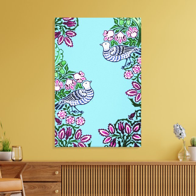 Folk Art Birds Flowers Acorns Canvas Print (Insitu(LivingRoom))