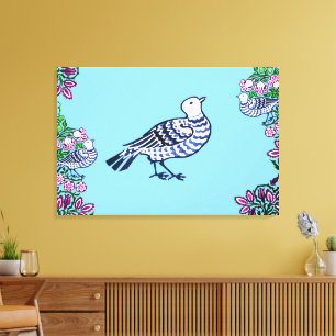 Folk Art Birds Flowers Acorns Canvas Print