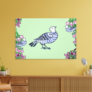 Folk Art Birds Flowers Acorns Canvas Print