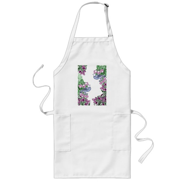 Folk Art Birds Flowers Acorns Long Apron (Front)