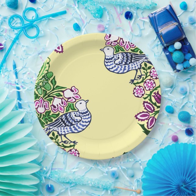 Folk Art Birds Flowers Acorns Paper Plate (Party)