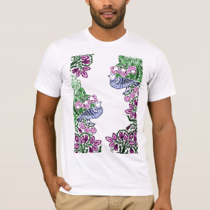Folk Art Birds Flowers Acorns T-Shirt