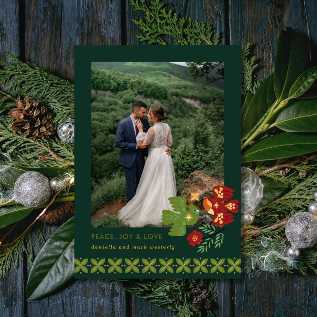 Folk Art Birds Photo Holiday Card (Creator Uploaded)