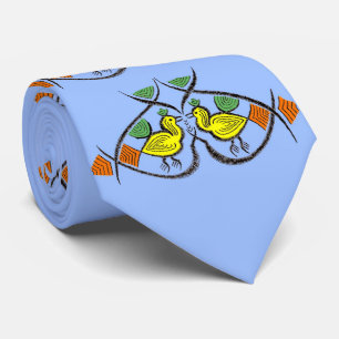 folk art birds print tie
