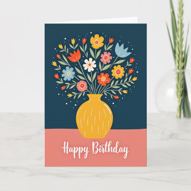 Folk Art Birthday Blooms Card (Front)