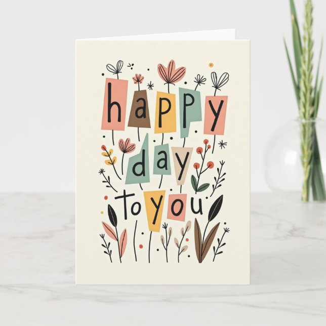 Folk Art Birthday Floral Card (Front)