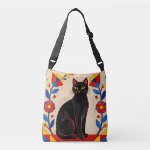 Folk Art Black Cat Crossbody Bag