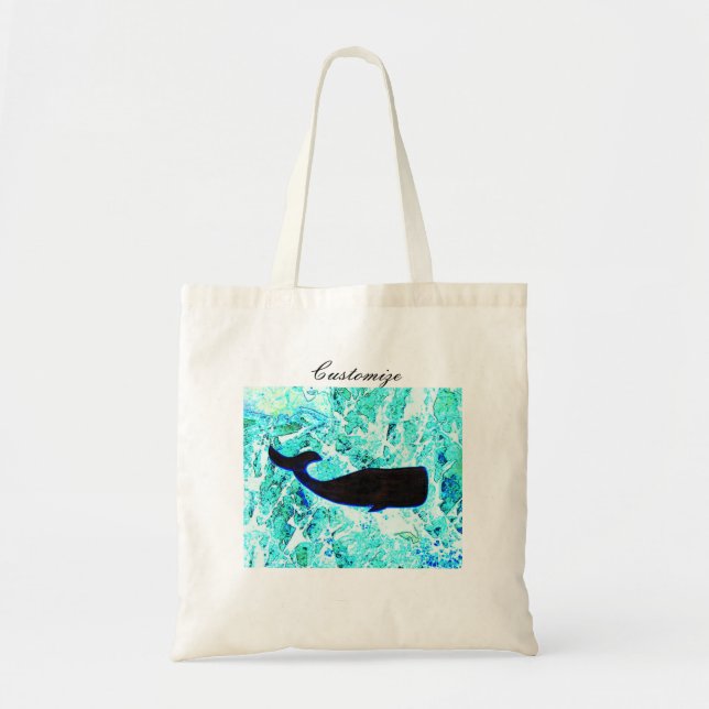 folk art black whale tote bag (Front)