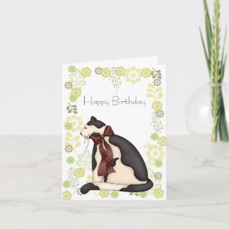 Folk Art Black & White Kitty Cat Birthday Card