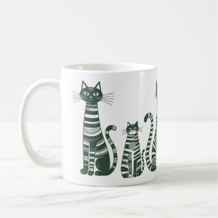Folk Art Black White Striped Cats Coffee Mug