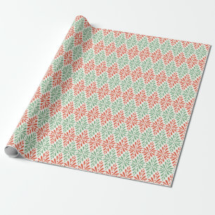 Folk Art Block Print Red Green Wrapping Paper