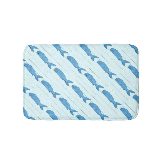 folk art  blue fish bath mat (Front)