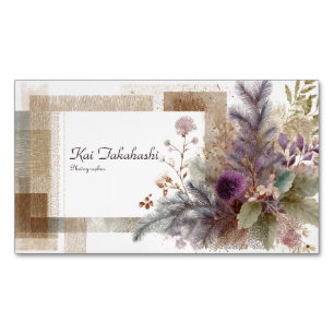 Folk Art Botanical Abstract Purple Thistle Rustic Magnetic Business Card