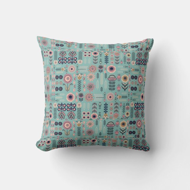 Folk Art Botanical Seamless Pattern Cushion (Front)