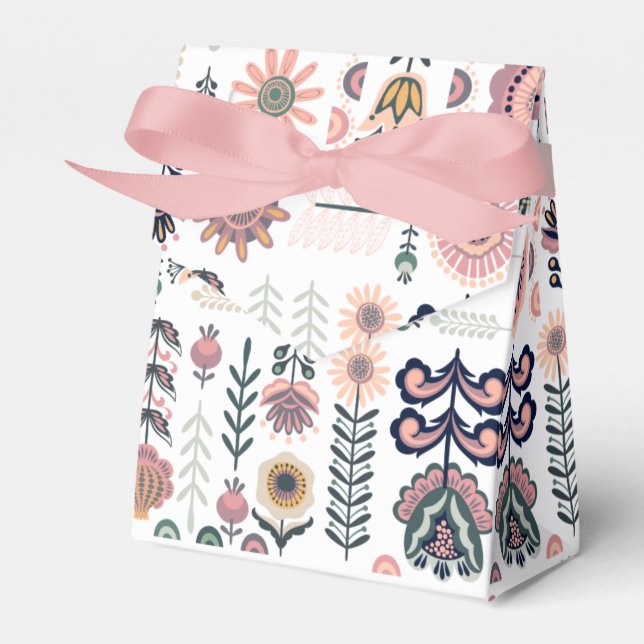 Folk Art Botanical Seamless Pattern Favour Box (Front Side)