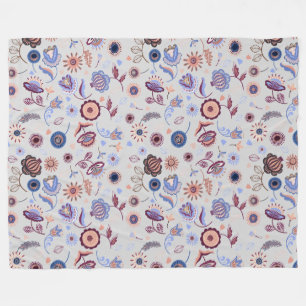 Folk Art Botanical Seamless Pattern Fleece Blanket