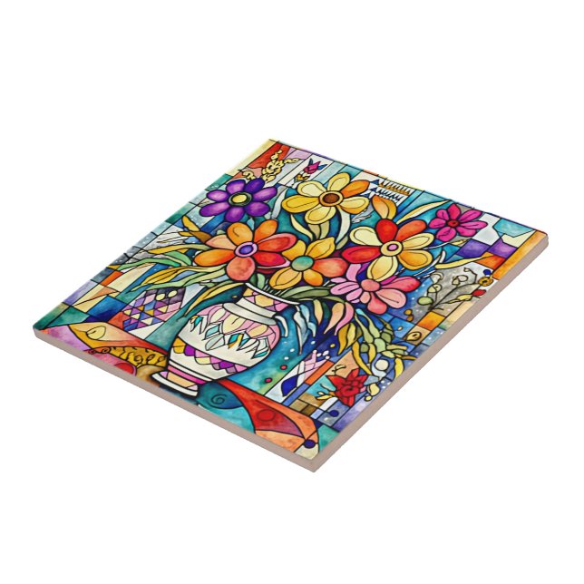 Folk Art Bouquet Ceramic Tile (Side)