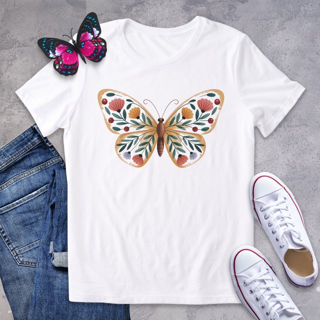 Folk Art Butterfly Shirt with Floral Wings (Creator Uploaded)