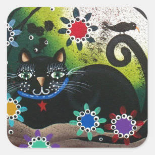 Folk Art_By Everett_ Day Of The Dead, Black CAT Square Sticker