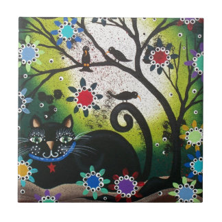 Folk Art_By Everett_ Day Of The Dead, Black CAT Tile