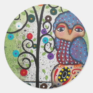 Folk Art By Lori Everett OWL Classic Round Sticker
