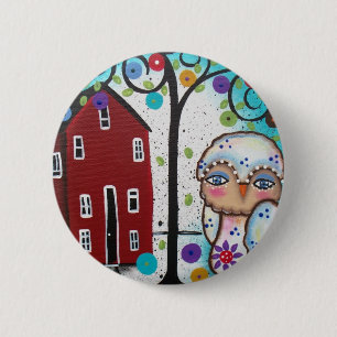 Folk Art By Lori Everett OWLS 6 Cm Round Badge