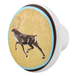 Folk Art Caribou/Reindeer Ceramic Knob