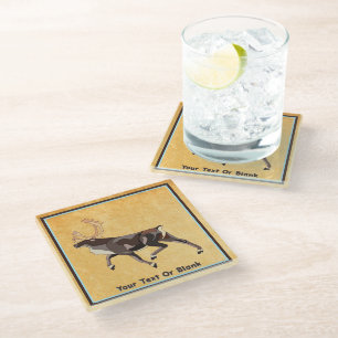 Folk Art Caribou/Reindeer Glass Coaster