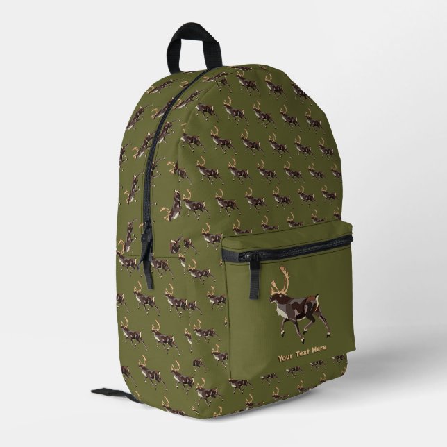 Folk Art Caribou/Reindeer Printed Backpack (Back Corner Left)