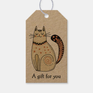 Folk Art Cat Gift For You Custom Tags