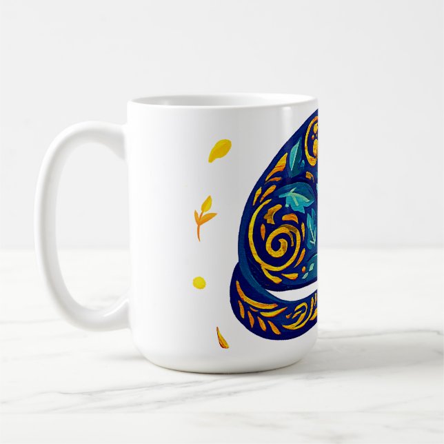 Folk Art Cat in Blue Coffee Mug (Left)