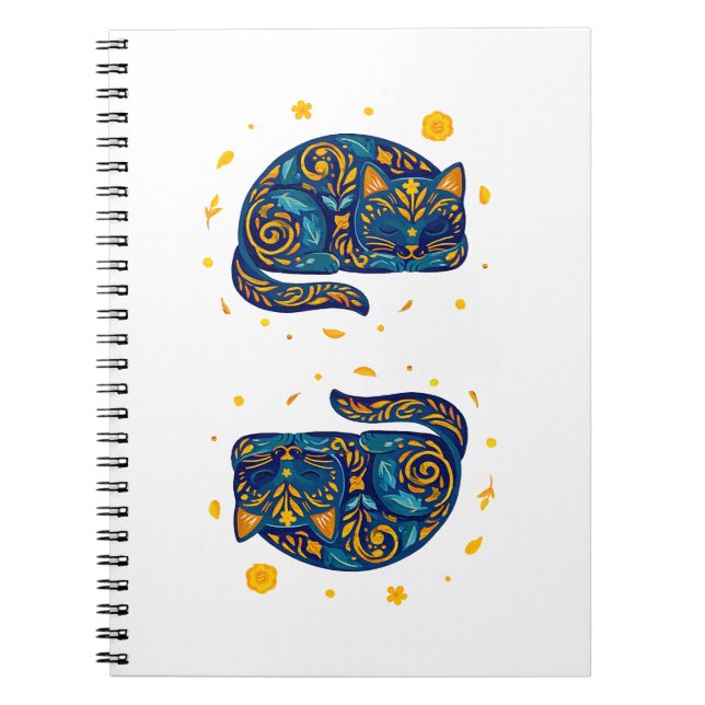 Folk Art Cat in Blue Notebook (Front)