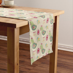 Folk Art Chicken and Egg Cute Pattern Short Table Runner