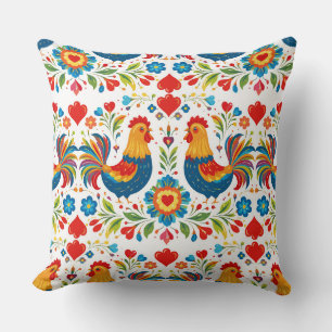 Folk art chicken floral pillow