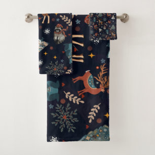 Folk Art Christmas  Bath Towel Set