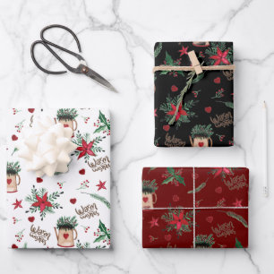 Folk Art Christmas Holiday Warm Wishes Pattern Wra Wrapping Paper Sheet