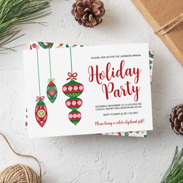 Folk Art Christmas Ornaments Holiday Party Invitation (Creator Uploaded)