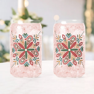 Folk Art Christmas Snowflake Can Glass