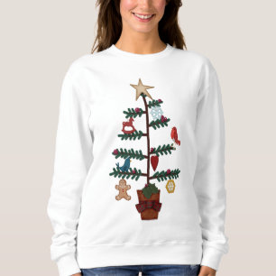 Folk Art Christmas Tree Faux Felt Ornaments Sweatshirt