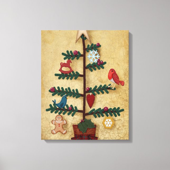 Folk Art Christmas Tree With Felt Ornaments Canvas Print (Front)