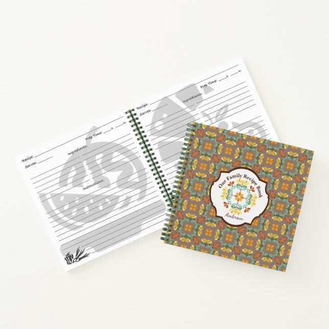Folk Art Chrysanthemum Autumn Pattern Personalised Notebook (Inside)