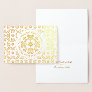 Folk Art Chrysanthemum Personalised Thanksgiving Foil Card
