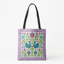 Folk Art Cockerel Tote Bag