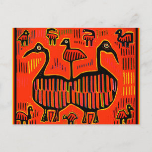 Folk Art Colourful Birds Postcard
