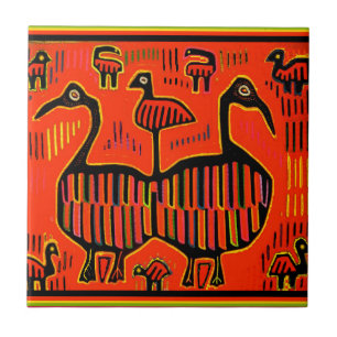 Folk Art Colourful Birds Tile