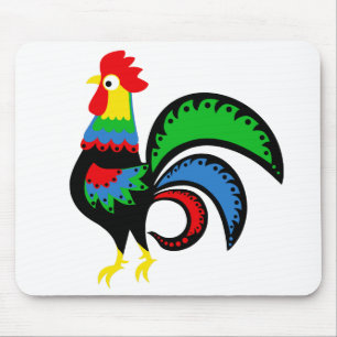 Folk art colourful Rooster/cockerel/ fowl/bird Mouse Pad